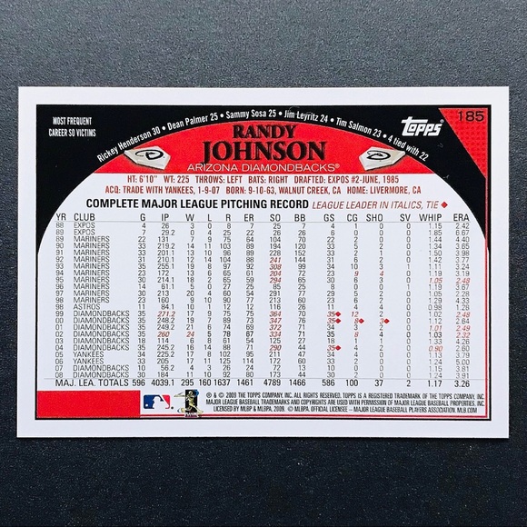 Randy Johnson - 2009 Topps #185 - Picture 2 of 2